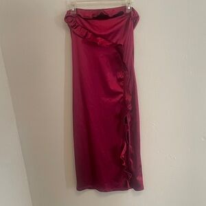 Lucy in the Sky Strapless Burgundy Dress with Ruffle Detail